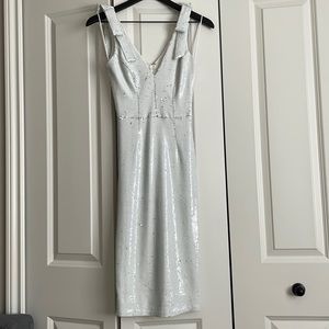 Dress The Population - White midi sequin dress with bow straps size XXS
